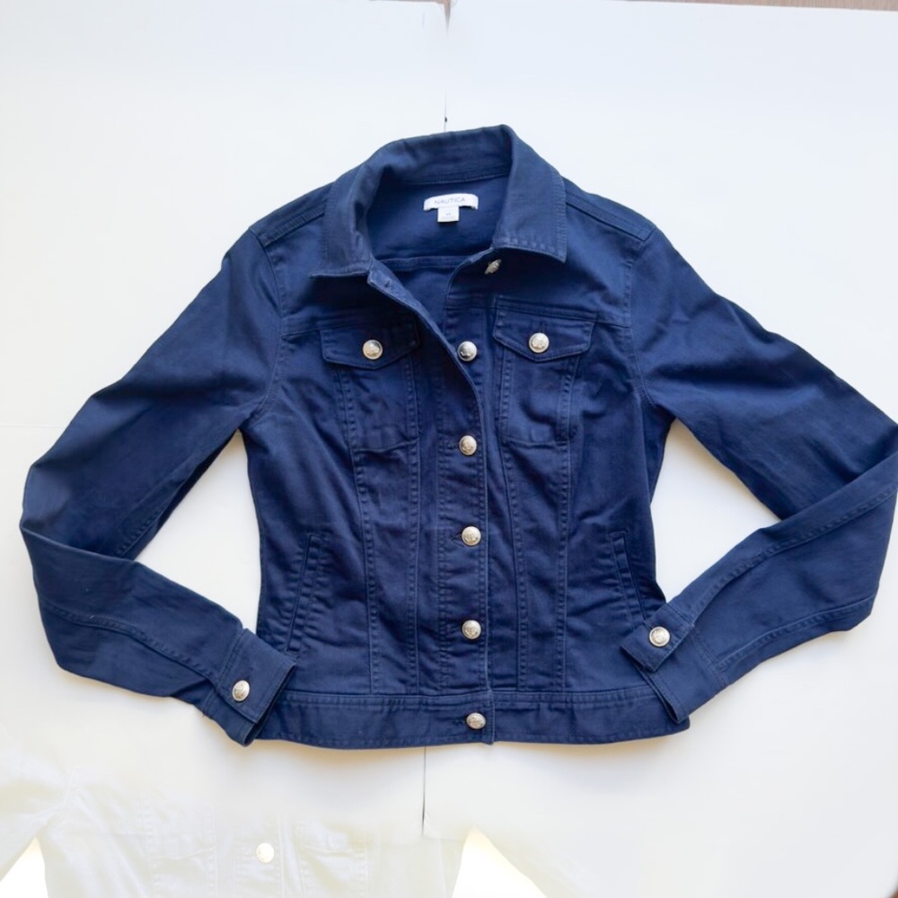 Denim Jacket by Nautica 98% Cotton Blue w. Anchor Detailed Metal Buttons Size XS